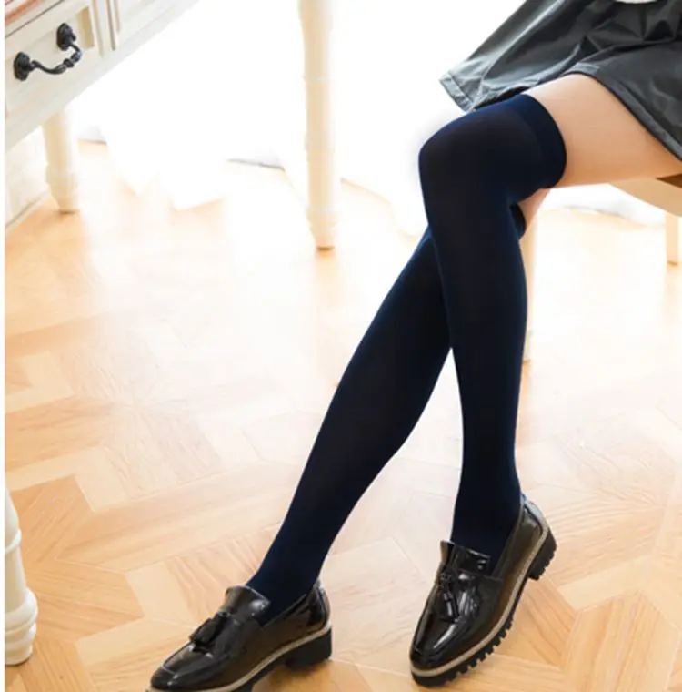 Jeseca 80D однотонные японские Kawaii школьные студенческие длинные чулки до колена на весну и осень сексуальные чулки выше колена для девочек - Цвет: navy