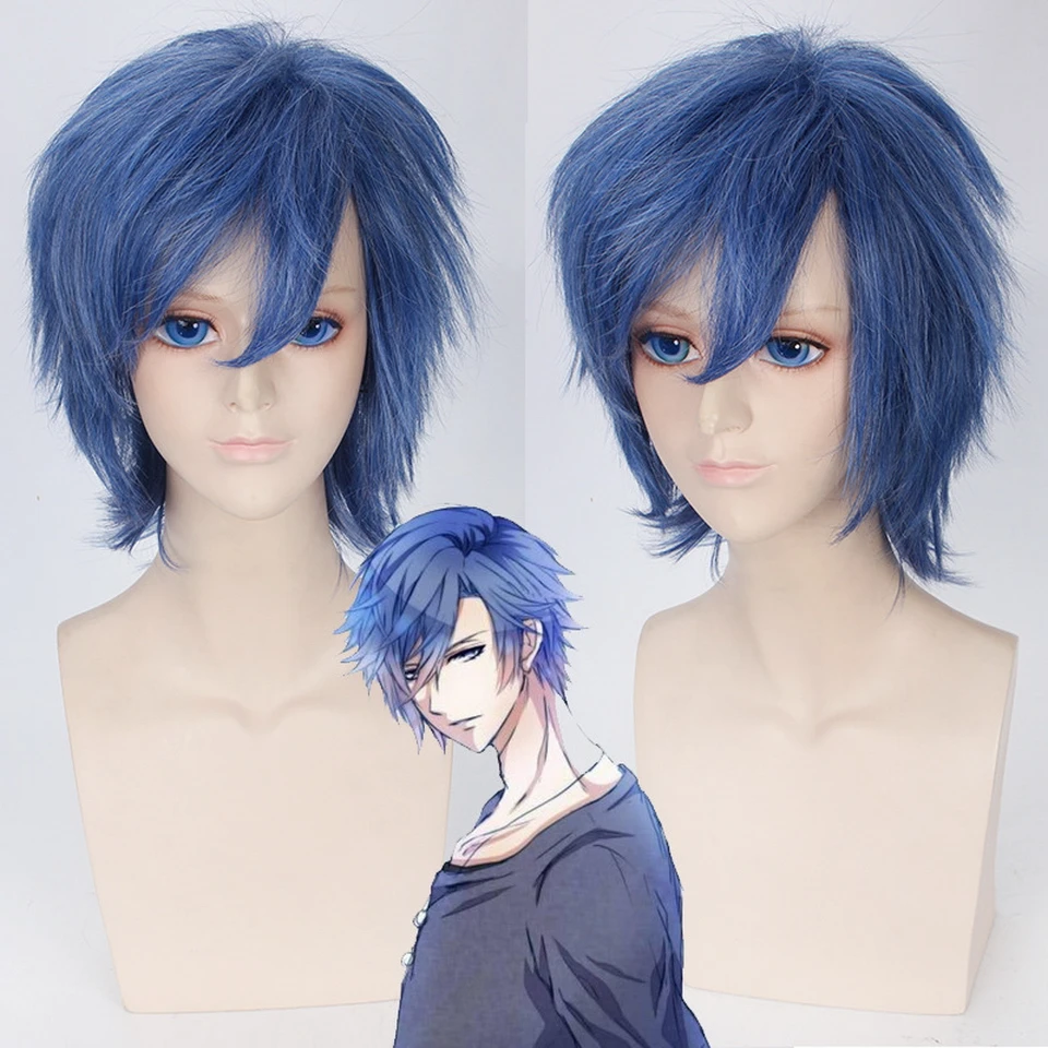 

10inch Fluffy Short Blue Male Synthetic Hair Uta no Prince Ichinose Tokiya Anime Cosplay Wig For Costume Party