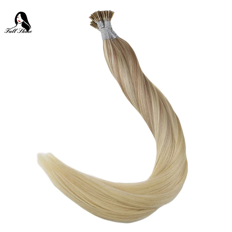 spesifikasi Penuh Bersinar Aku Tip Ekstensi Rambut Fusion Rambut Warna warni Ekstensi Sorot 100% Pra Terikat Remy Rambut 50 Gram Per paket