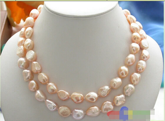 

2ROW 16mm PINK BAROQUE FRESHWATER CULTURED PEARL NECKLACE p2036 ^^^@^Noble style Natural Fine jewe FREE SHIPPING