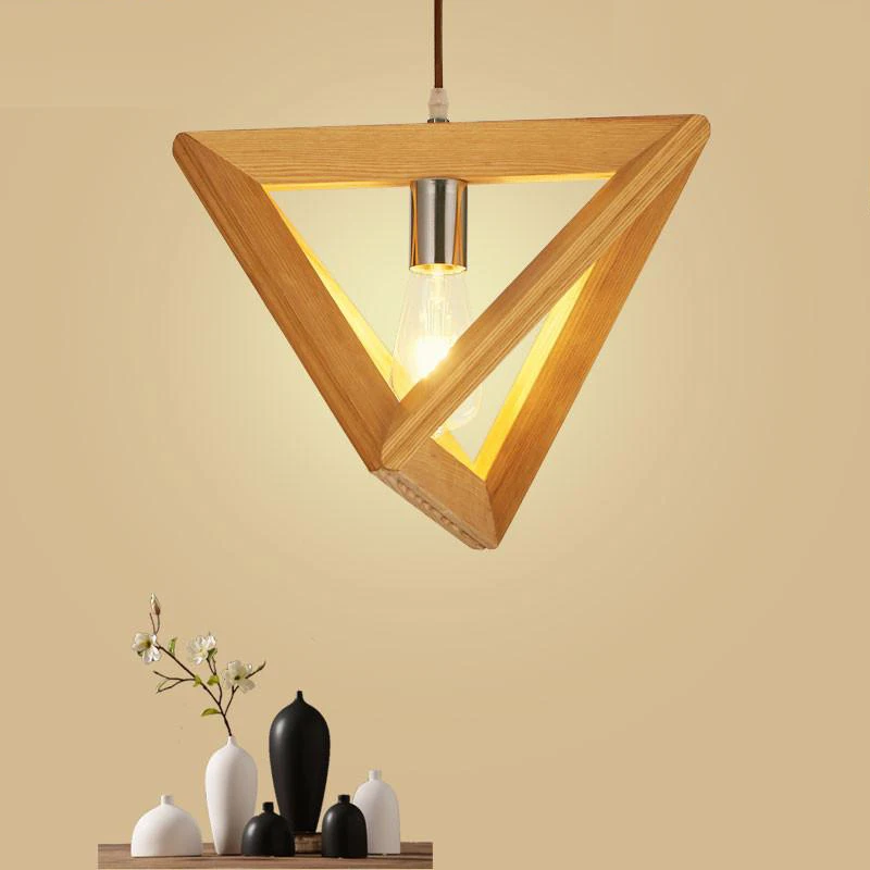 Solid wood triangle lamps for restaurant creative Nordic style bar aisle pendant lights simple