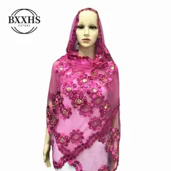 Африканская Женская шаль мусульманская вышивка шарф из тюли хиджаб шарф мусульманский шарф больших размеров для шали
