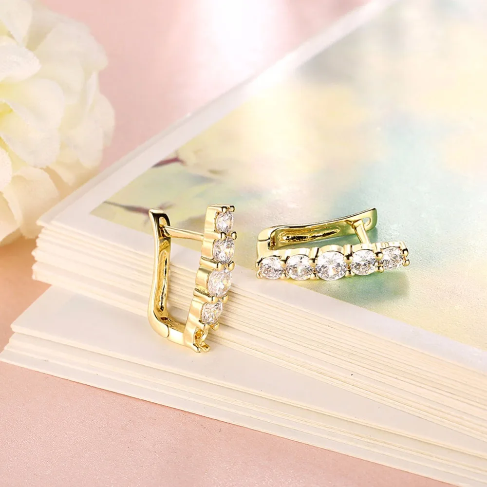 CHUKUI Gold U-Shape Hoop Earrings AAA Clear Cubic Zirconia Women Jewelry Elegant Tiny Huggie Hoop Earrings  (8)
