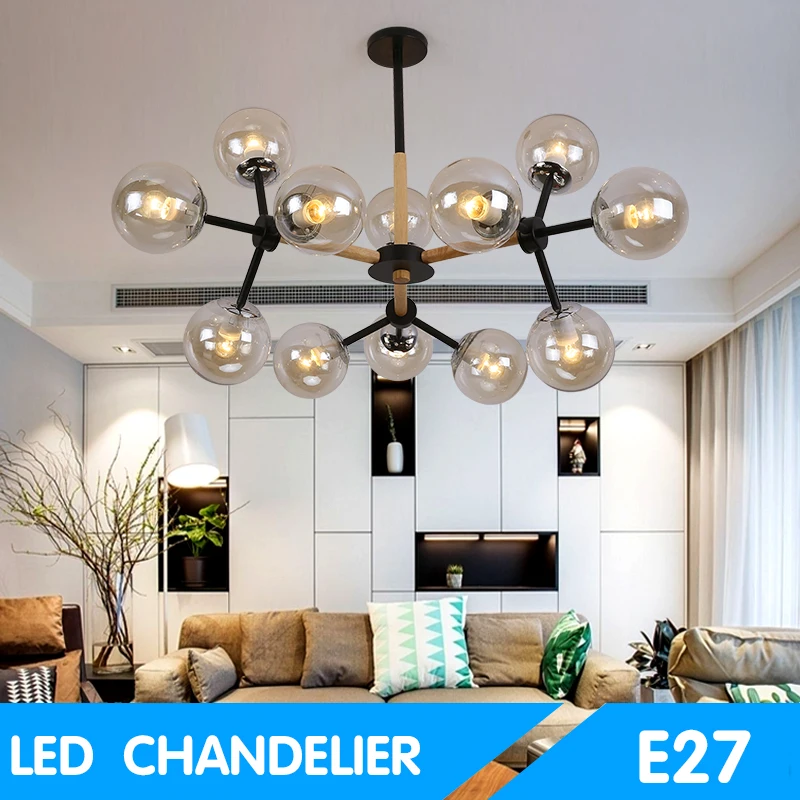 

Green Eye Lustre Wood Chandelier Lighting Living Room Iron Lampshade LED lamp 110V 220V Chandelier 9 12 16 heads Home Lamp