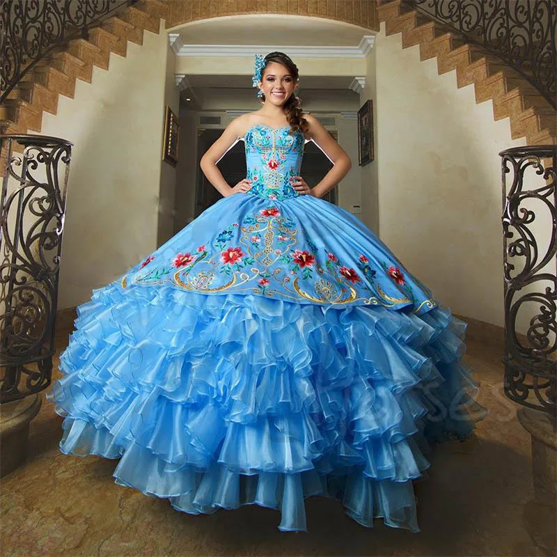 Органза аппликации оборками королевский синий Вышивка бальное платье бальные платья Бальные платья Сладкий 16 платья
