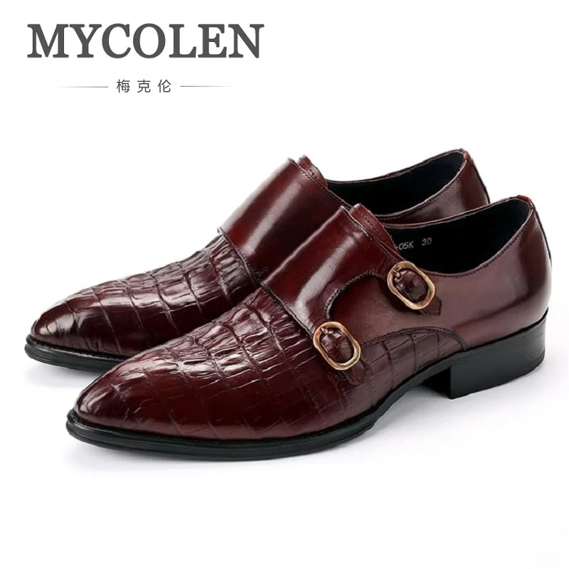 

MYCOLEN The Spring And Autumn New England Men's Crocodile Leather Business Suits Pointed Shoes Breathable Buckle Wedding Shoes