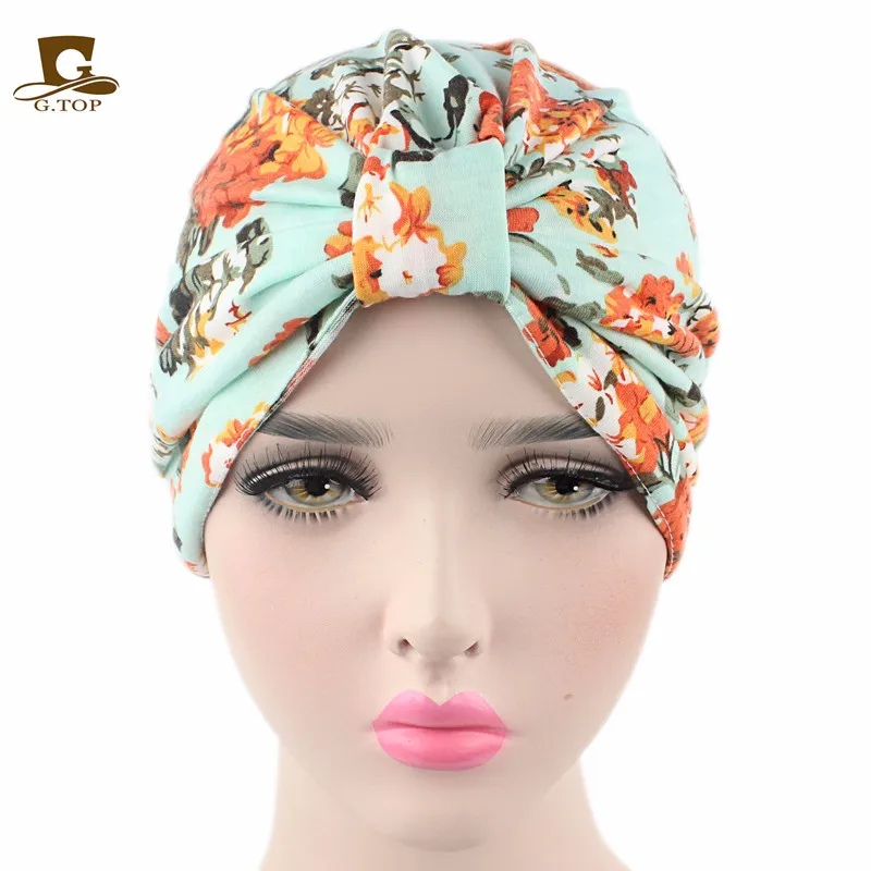 Винтажный стиль эластичный хлопок Цветочный Фруктовый тюрбан с принтом шляпа повязка бандана для химиотерапии хиджаб плиссированная индийская Кепка