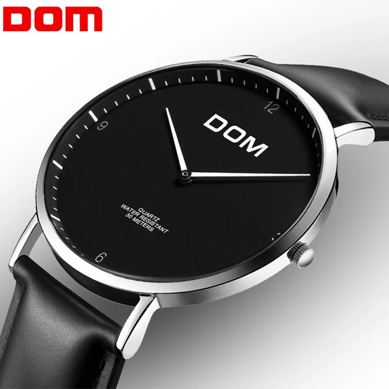 DOM мужские часы брендовые Роскошные Кварцевые Часы повседневные кварцевые наручные часы кожаный сетчатый ремешок ультра тонкие часы