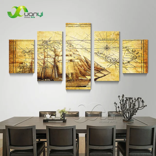 5 Panel Vintage World Map Canvas Olieverf Abstract Wanddecoraties ... 5 Panel Vintage World Map Canvas Olieverf Abstract Wanddecoraties ...