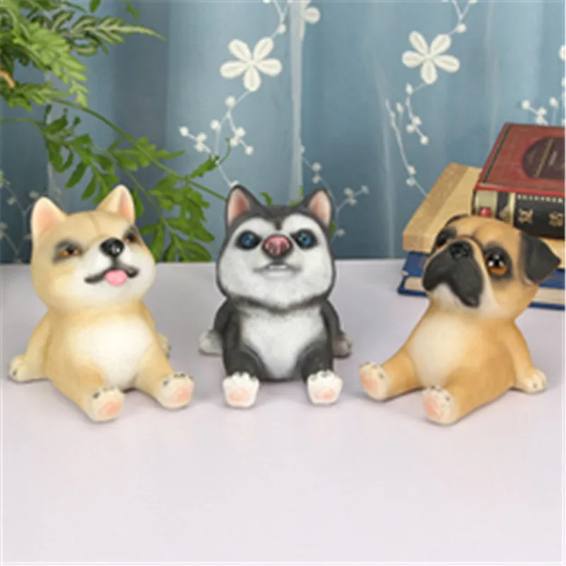 Creative Home Small Ornament Simulation Dog Pug Shiba Inu Piggy Bank Car Holder Resin Action Figure Collectible Model Toy P939