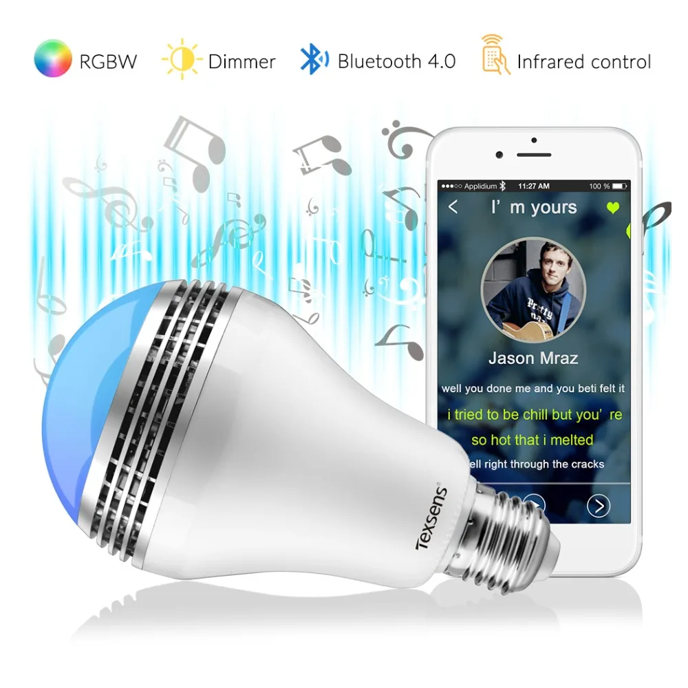 

Texsens 10W RGBW LED Music Bulb Wireless Bluetooth Lantern Lamp Bluetooth Speaker 24key Remote Control E27/E26/B22 Night Light
