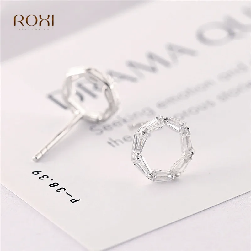 ROXI 925 пробы Серебряные серьги шестиугольник хрустальные серьги стержня для Для женщин подарок для девочек Свадебная вечеринка Jewelry геометрические серьги