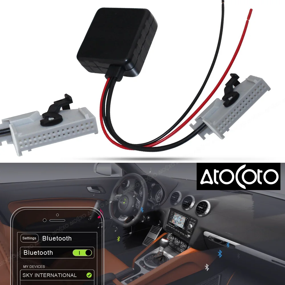 

AtoCoto Car Bluetooth Module for Audi RNS-E Navigation A8 TT R8 A3 A4 Radio Stereo 32 Pin AUX Cable Adapter Wireless Audio Input