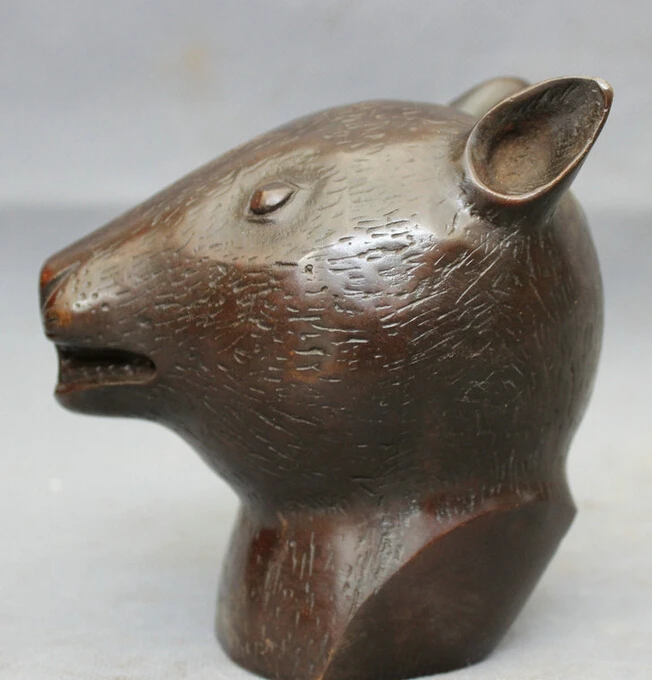 

song voge gem S4490 Folk Year Zodiac China Chinese Bronze Copper Animals Mouse Head Statue Figurine
