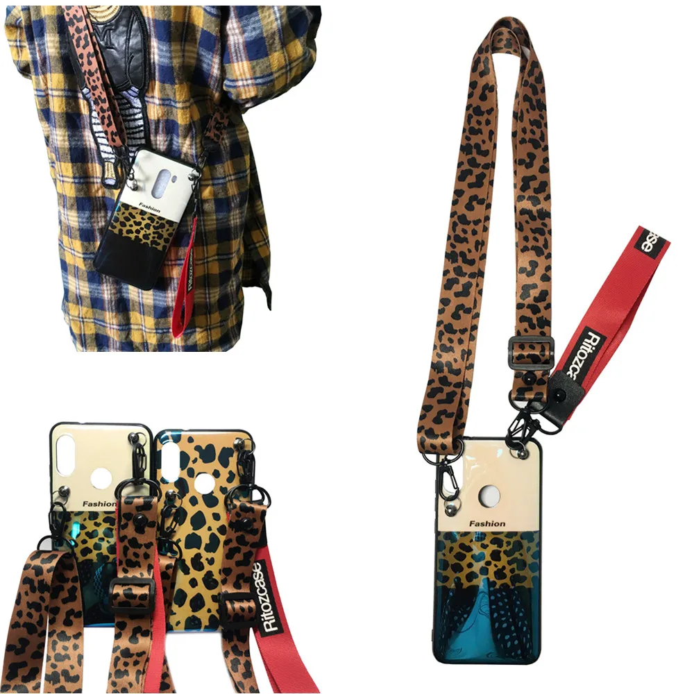 

case for xiaomi redmi note 6 pro case cover blue ray leopard with shoulder strap soft silicon phone cases for redmi note 6 pro