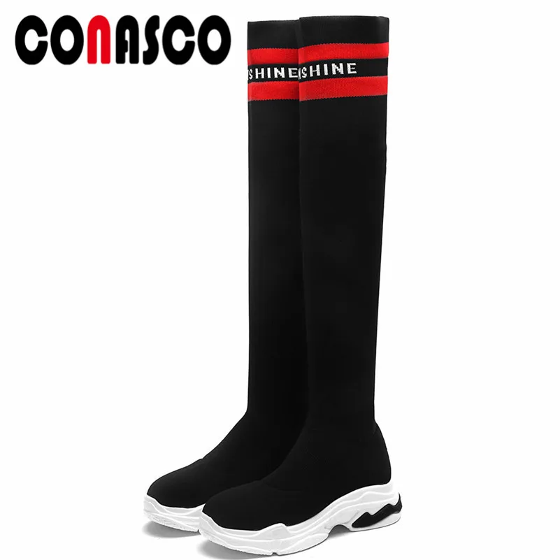 

CONASCO Hot Women Over The Knee High Boots Platforms Long Autumn Winter Shoes Woman Sexy Slim Long Party Shoes Knight Boots