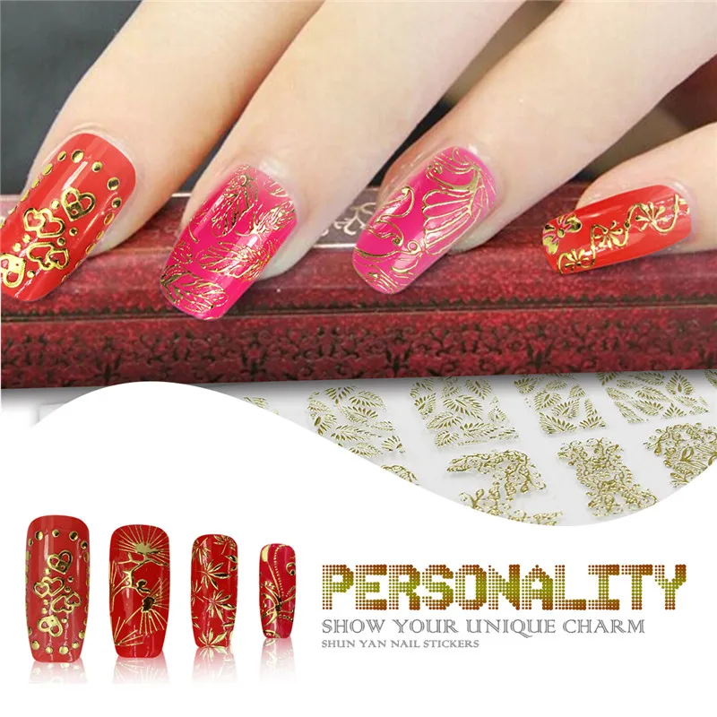 3D Gold Nail Stickers Brand Metallic Nail Art Decoration Tools Mixed