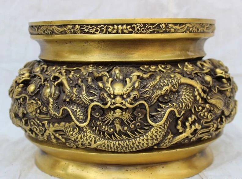 

8" Chinese Bronze Fly Dragon Head Statue Buddhist Pray Jar Incense Burner Censer
