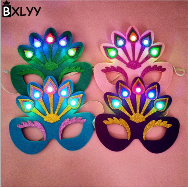 

BXLYY New Peacock Glowing Mask Party Party Ball Mask Halloween Christmas Decoration Unicorn Party Wedding Gift Baby Shower.7z