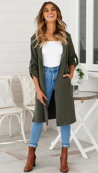 

Vogue New Nice Autumn Winter Women Trench Coat Side Split Long Outerwear Tops Loose Pocket Turn Down Collar Overcoat With Belt
