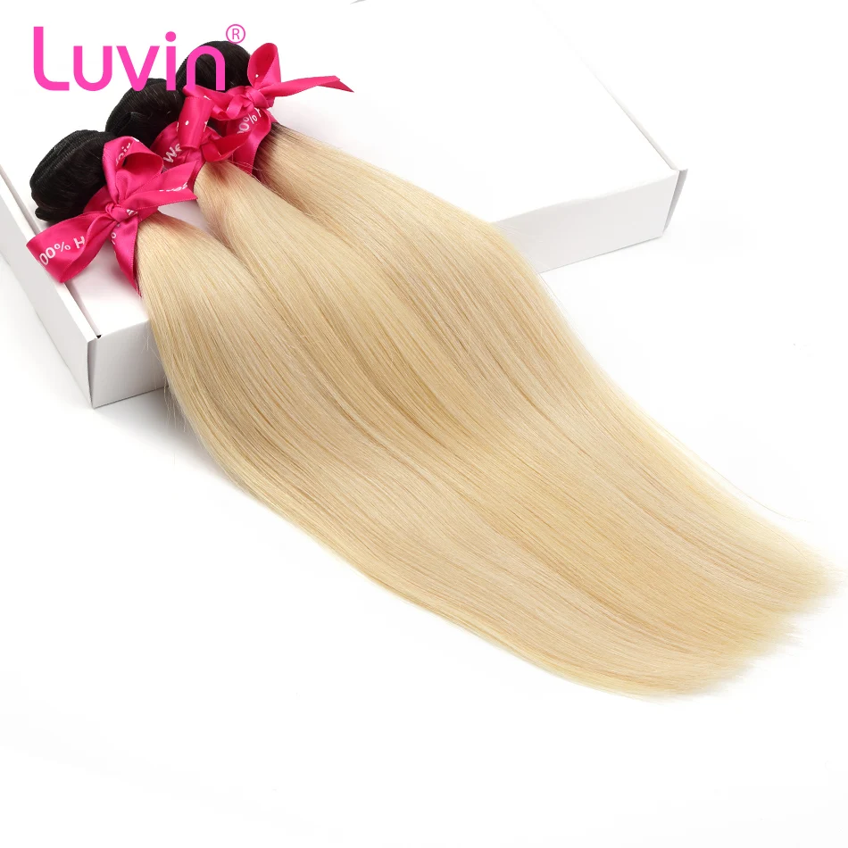 Luvin Ombre блондинка бразильский прямые волосы 100% Remy человеческие Weave Связки Цвет T
