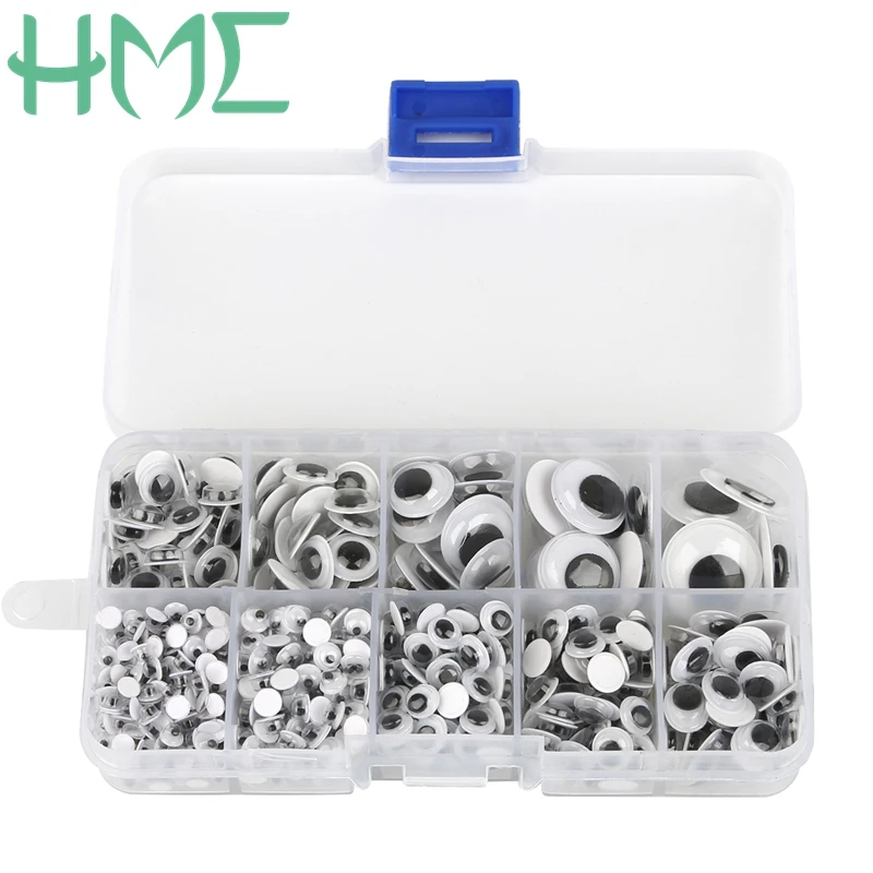 Doll Eyes 10 grid boxed 600PCS Self-adhesive Mixed Random Approx 5-15mm Dolls Eye For Toys Googly Eyes Used For Doll Accessories DIY Craft