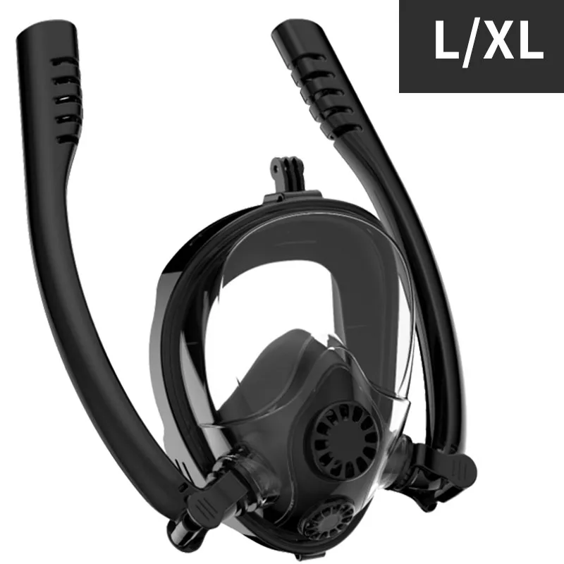 Маска для плавания и подводного плавания для всего лица, оборудование для дайвинга, анти-туман, анти-утечка, двойная дыхательная трубка, очки для дайвинга - Цвет: BlackLXL