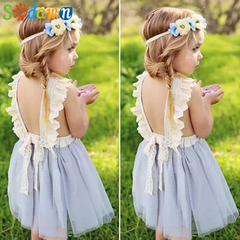 

Sodawn 2020 Summer Girls Clothes Lace Strap Dress Princess Mesh Evening Dress Backless Fashion Baby Girl Dress Children Clothing