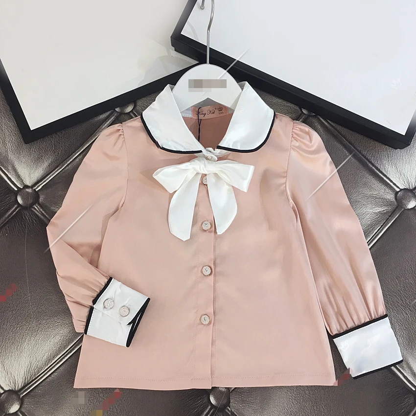 

6270 Princess Turn-down Collar Long Sleeve Children Baby Girl T-Shirt Autumn Fall Spring Girls Top Wholesale Baby Girl Clothes
