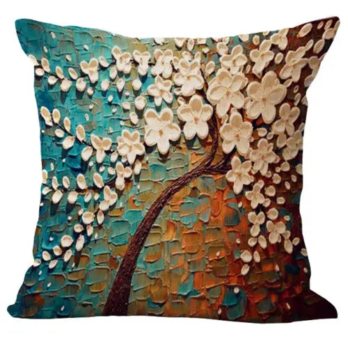 1 Oil Painting Tree 18 дюймов, винтажный льняной Хлопковый чехол для подушки, наволочка, чехол для подушки, мягкий, для комнаты, подарки, односторонняя печать - Цвет: 1 Oil Painting Tree
