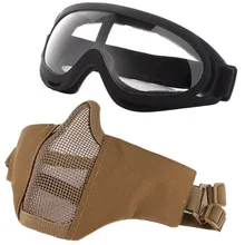 Страйкбольная маска для лица и ветровое зеркало Регулируемая половина Металлическая стальная проволочная сетка маска для лица анти-УФ очки набор спортивный дорожный Тактический