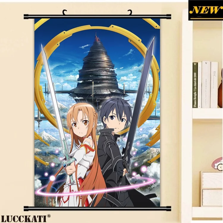 40X60 см Sword Art онлайн Sao Asuna Kazuto kirito, мультяшное художественное искусство, Настенная картина, прокрутка, холст, живопись, плакат