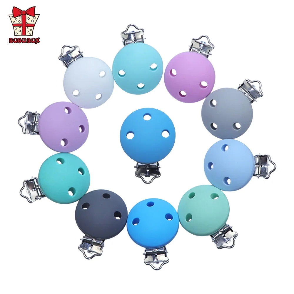 

BOBO.BOX 1pcs Silicone Pacifier Chain Clip Holder Round Shaped Silicone Baby Teether DIY Cute Infant Clip Attachments Clip Beads