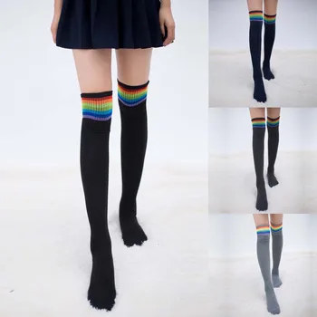 

New Arrival Thigh High Socks Over Knee Rainbow Stripe Girls Winter Warm Cable Long Boot Socks Over Knee Thigh High StockingsZ328