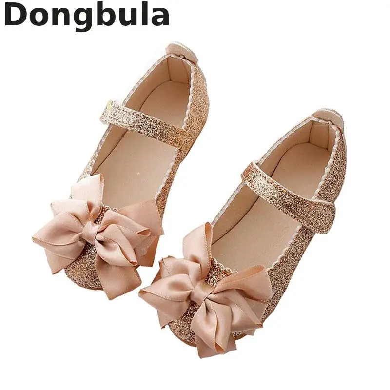 

2019 Spring New Girls Leather Shoes For Kids Fashion Princess Sequins Bowknot Dress Shoes For Girls School Party Wedding Shoes
