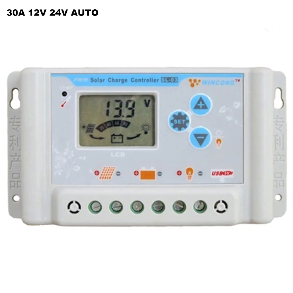 30A 12V 24V Solar Charge Controllers Regulator LCD USB Li Li ion lithium LiFePO4 batteries