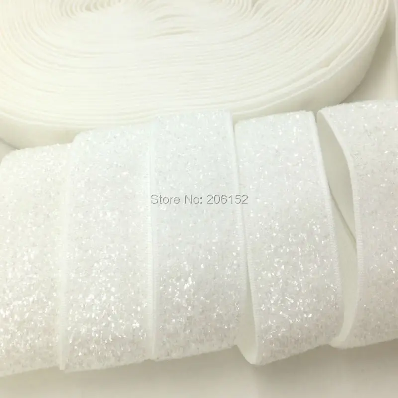 

High Quality 5/8" Snow White Glitter Elastic White Metallic Ribbon Fold Over Elastic for DIY Headwear Hair Accessories 5Y/lot