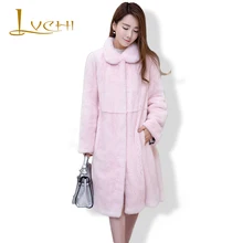 LVCHI Women tunic fashion mink coats Genuine Leather Mink Fur Mink fur coat from natural fur polo collar Preppy style pink coat
