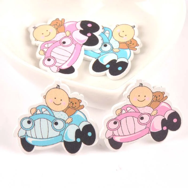 

no Holes blue/pink Baby car umbrella painting Wood Handmade Buttons For Scrapbooking Craft 20pcs 32x35mm MT1814