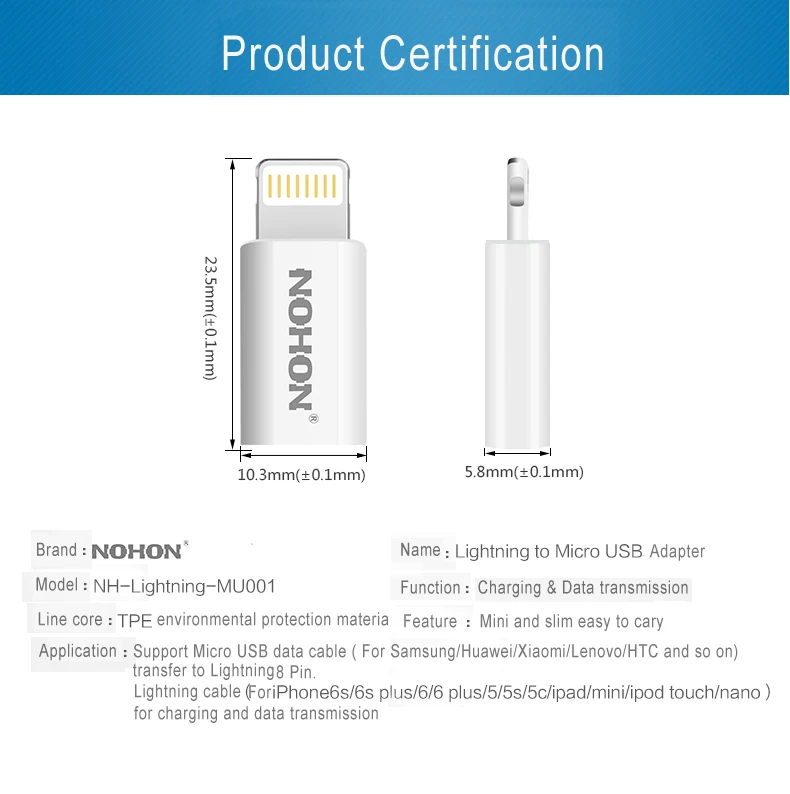 2 шт NOHON USB адаптер 8pin к Micro зарядное устройство разъем для iPhone 7 6 6S Plus 5S 5C 5 iPad Mini Air iPod Быстрая Зарядка разъем для передачи данных