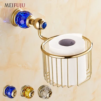 

Golden Crystal Wall Mounted Bathroom Accessories Paper Towel Basket Copper European Paper Towel Basket Toilet Paper Tissue Box