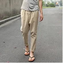Мужские летние плюс Размеры Повседневное середины лодыжки-длина брюки эластичный пояс свободные брюки карандаш Для мужчин Лен дышащий карандаш капри