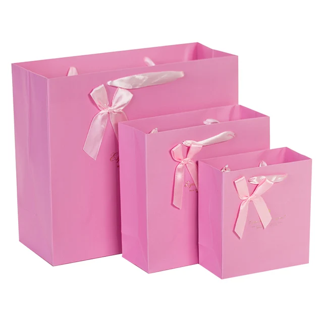 5pcs Pink Gift paper bag packaging shopping bag wedding birthday gift