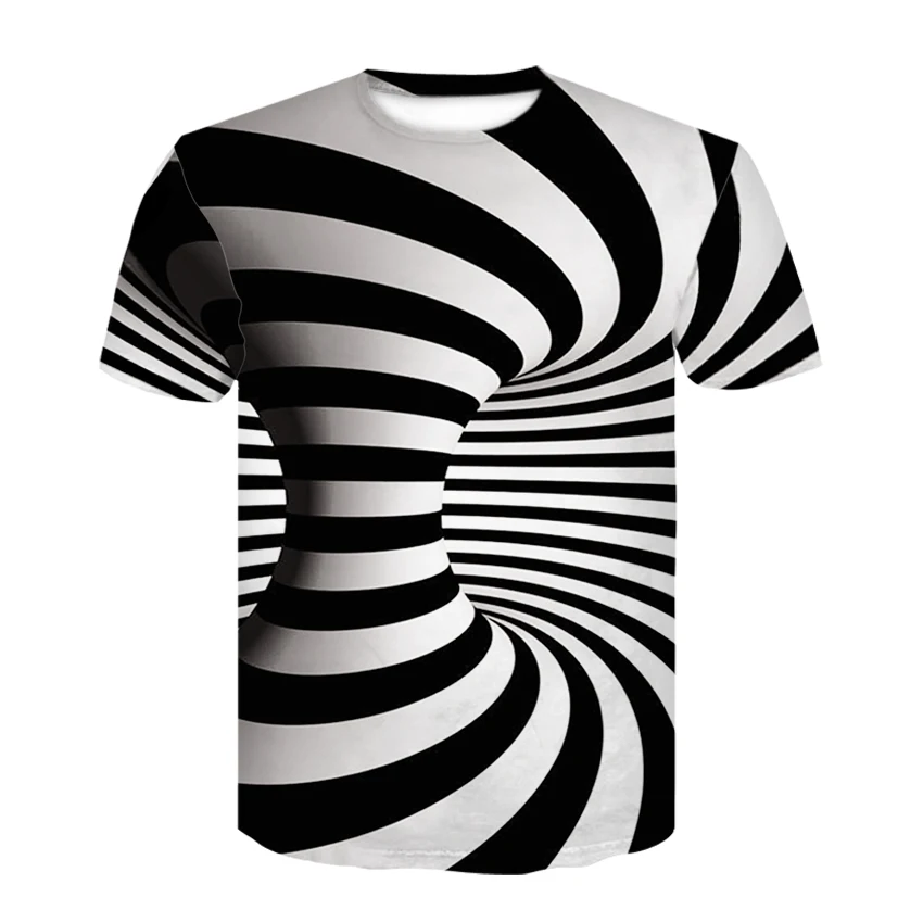 

2018 Newest Summer Style Fashion Print Short sleeved Tees Men Black And White Vertigo Hypnotic colorful Printing 3D T shirt