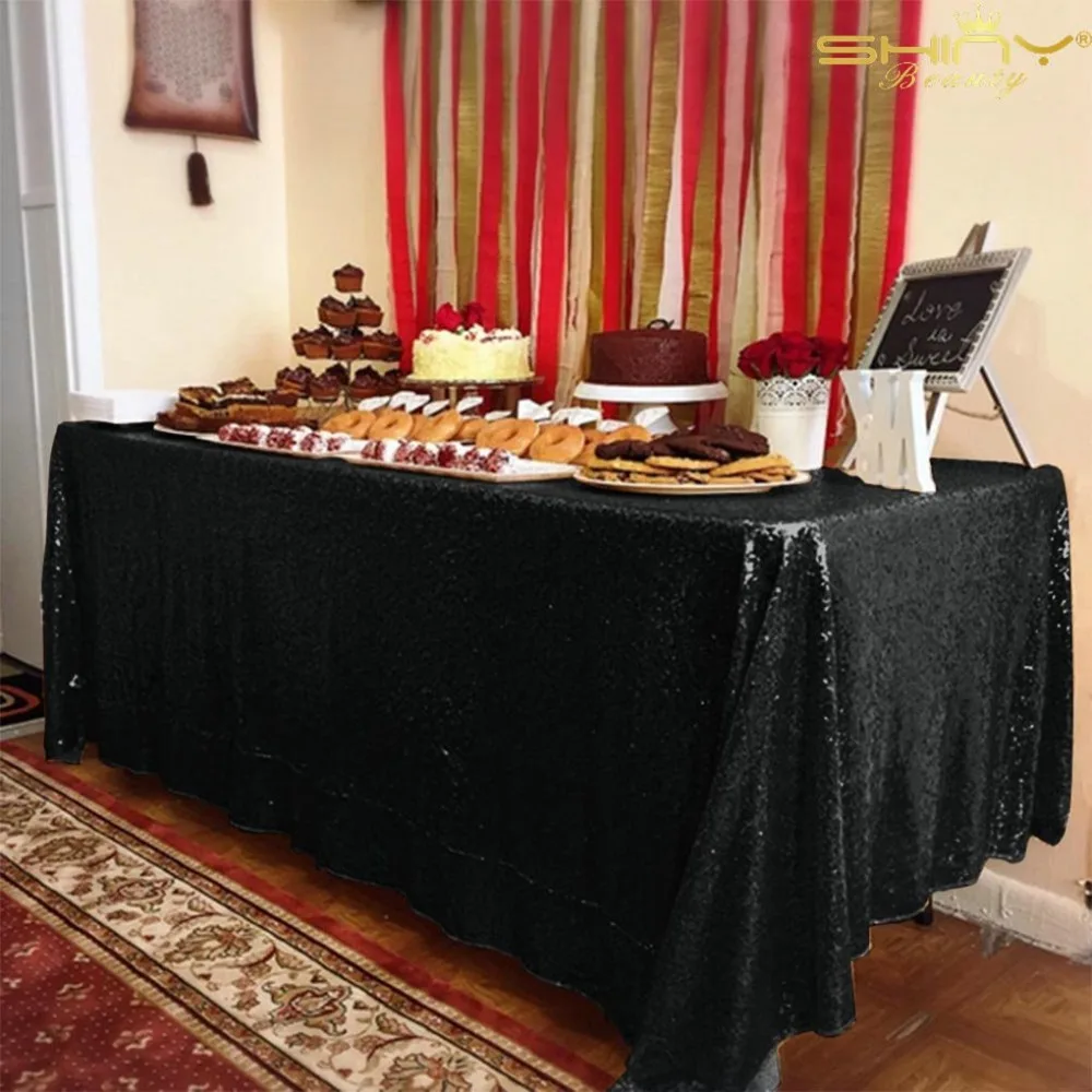 ShinyBeauty 48x72inch-125x180cm ترتر أسود سماط الترتر الترتر الجدول غطاء لعيد الميلاد/حزب/الزفاف decorations-x9416