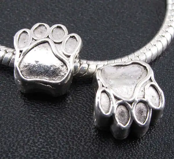 

25pcs Tibetan Silver Paw prints Spacers Big Hole Beads Fit Charm Bracelet 11x10mm 2763