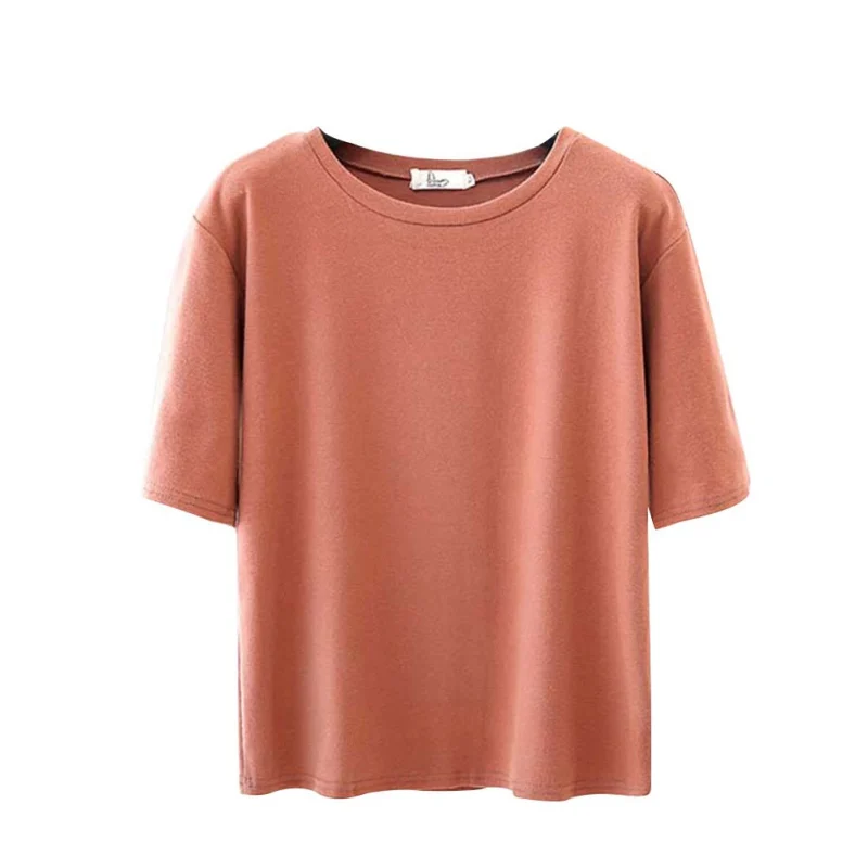 

Hot Summer Women Shirt Loose O Neck Half Sleeve Solid color T-shirt Plus Size Shirt 6 Colors Available