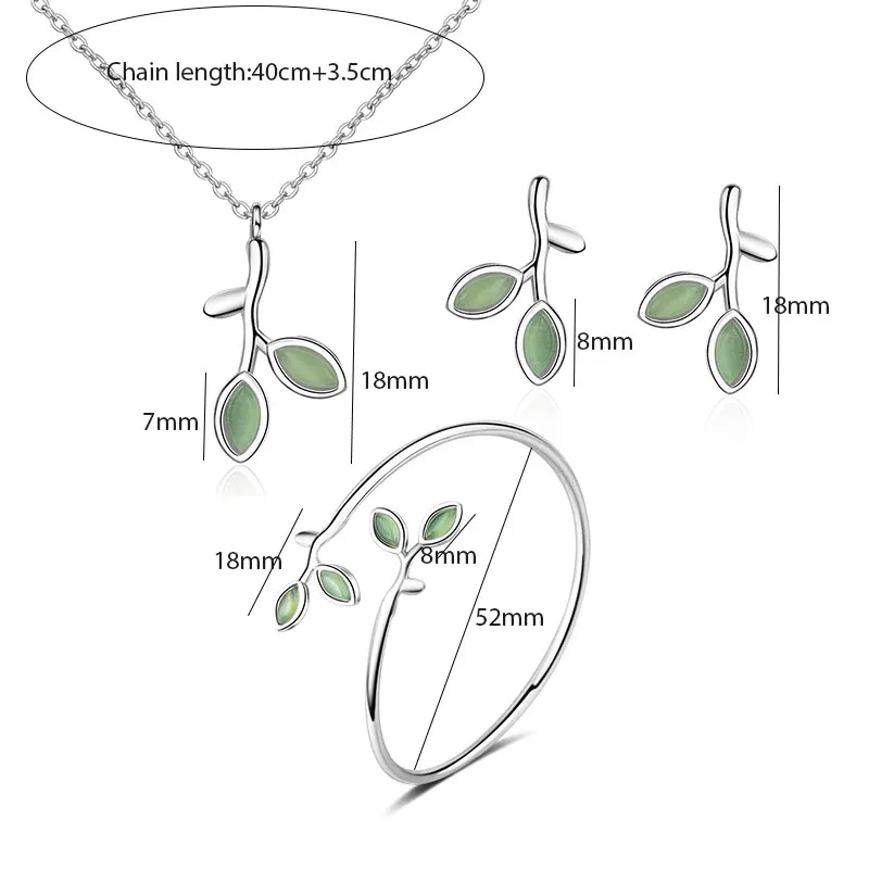 ANENJERY, 925 пробы, серебряные ювелирные наборы, Опаловый лист, бутон, ожерелье+ серьги+ браслет для женщин, девушек, ювелирное изделие, подарок - Окраска металла: S-N301S-E673S-B209