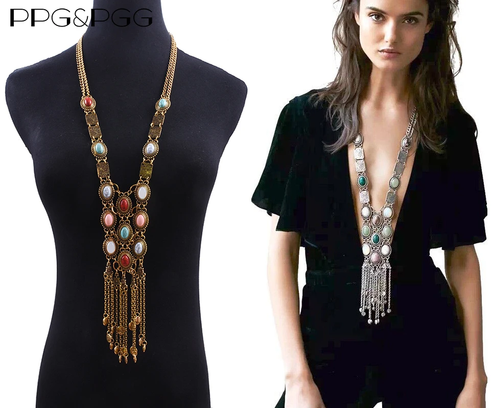 PPG&ampPGG Women Gorgeous Accessory Beads Bib Long Chain Tassel Pendants Vintage Choker Maxi Necklace | Украшения и аксессуары