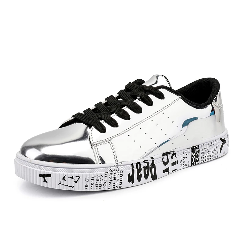 

Plus Size 47 Gym Sports Shoes Men Skateboarding Shoes 2018 Male Training Sneakers Fitness Trend Flats Trainers Shiny Gold Silver